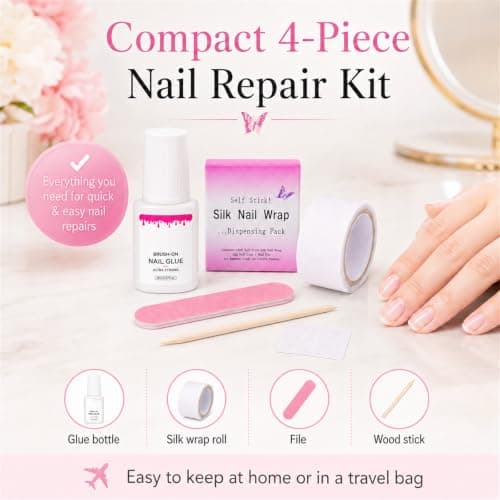 4Pcs Silk Nail Wrap Kit for Split Nails, Glue, File and Manicure Stick — view 6