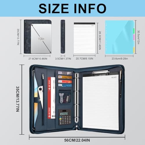 Leathario Portfolio Folder A4, Vegan Leather Conference Folder, 4-Ring Travel Document Holder with 5 5-Part File Dividers, Multi-Pocket Document Folder Organiser, Office Supplies — view 3