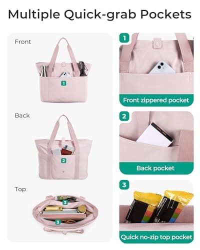 bagsmart Tote Bag for Women, Large Foldable Tote Bag, Handbags & Shoulder Bags with Zipper for Travel, Beach, Gym, Work, School-16.5''L x 6''W x 14''H — view 4