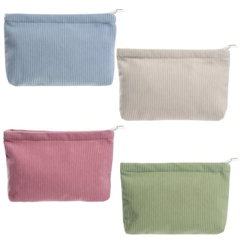 4 Pcs Corduroy Travel Cosmetic Bags, Zipper Makeup Pouches for Women