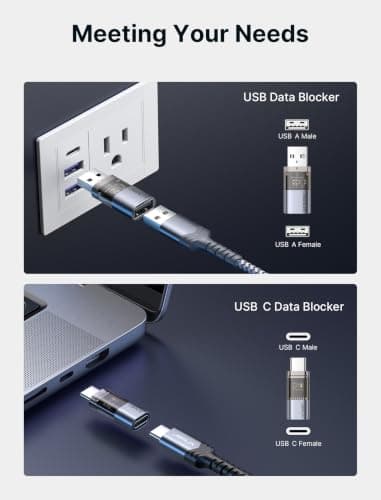 JSAUX USB Data Blocker & USB C Data Blocker, Charge-Only, 4-Pack, Grey — view 3