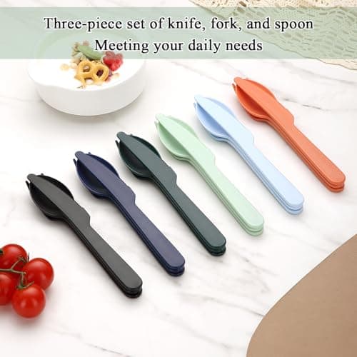 Evanda Travel Utensils Set for 6, Reusable Plastic Knife Fork Spoon Snapped Together for Easy Portability and Save Space, Silverware Cutlery Utensils Set for Work, Camping, Picnic, Gadgets, Lunch Box — view 4