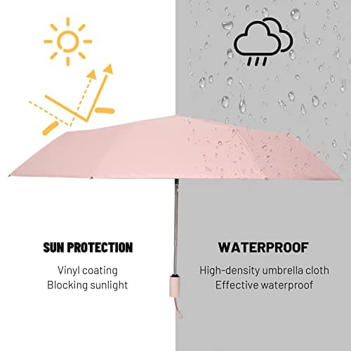 SY COMPACT Automatic Windproof Umbrellas Travel Strong Umbrella for Rain and Sun Protection Small Umbrella UV Blocking for Women and Men (Blush Pink) — view 2