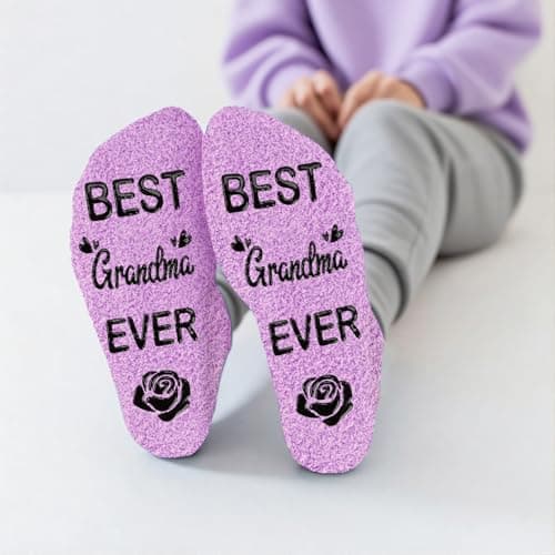 Amosking Grandma Gifts - Purple Coral Fleece Socks Gifts for Grandma Birthday, Thanksgiving, Christmas — view 6