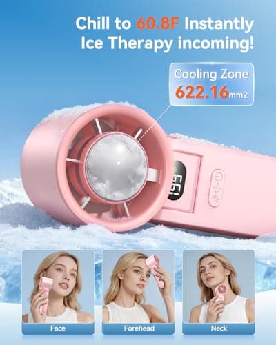 Fanseesy Portable Handheld Turbo Fan with Ice Cooler, 199 Speed Personal Fan,5500mAh Rechargeable,20H Cooling Time,20000 RPM Powerful Silent Motor, Summer Essential for Travel/Outdoor/Office,Pink — view 3