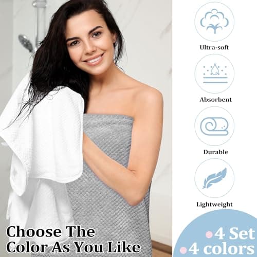 Preboun 12 Pcs Bath Towels and Washcloths 4 Sets Microfiber Bathroom Beach Pool Towel Set Quick Dry Coral Velvet Highly Absorbent for Fitness Sports Shower Travel Spa Hotel (Monochrome Neutrals) — view 2