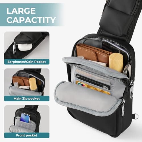 BROADREAM Small Sling Cross Body Chest Bag Shoulder Bags for Men Women,Water Resistant Crossbody Man Bag with Zipper Lock & RFID Blocking — view 6