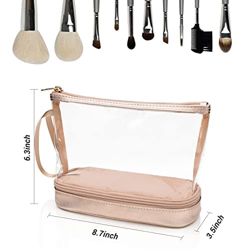 Clear Makeup Bag with Brushes Compartment Travel Toiletry Bag Rose Gold — view 6