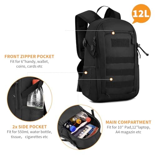 HUNTVP Small Backpack 10L 20L 30L, Tactical Military Molle Backpack Mini Rucksack, School Bag, Daypack Rucksacks for Men Women Boys Girls College, Travelling, Cycling, Hiking, Gym, Running, Outdoors — view 3