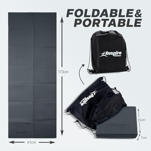 Respire Fitness Lightweight Foldable Yoga Mat for Travel - Non-Slip Portable Gym Mat for Women & Men. Soft, Supportive 3-Layers. Essential for Fitness, Training, Pilates, Exercise, Workout (Grey) — view 3