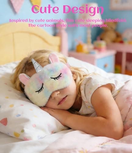 Eye Masks for Sleeping, Cute 3D Animal Eye Masks Plush Sleep Mask Cartoon Blindfold Eyeshade Travel Eye Cover for Girls Adult - Unicorn — view 4