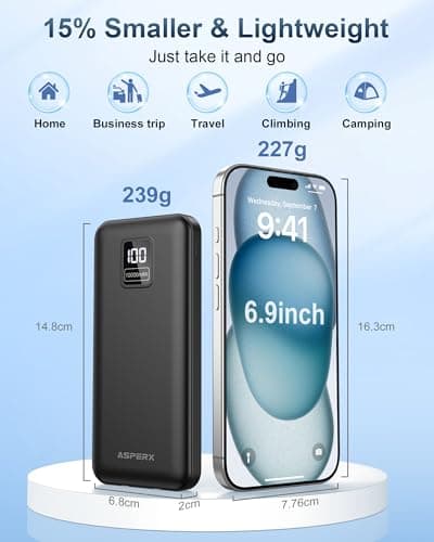 AsperX Compact 10000mAh Power Bank with Built-in Cables Portable Charger — view 2
