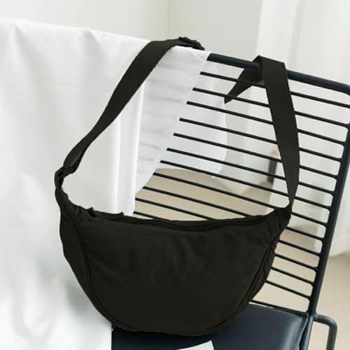SUJIBHI Crescent Bag Nylon Dumpling Bag for Women Men Crossbody Bag with Adjustable Strap Solid Color Chest Bag Shoulder Bag Fanny Packs for Daily Use (Black) — view 6