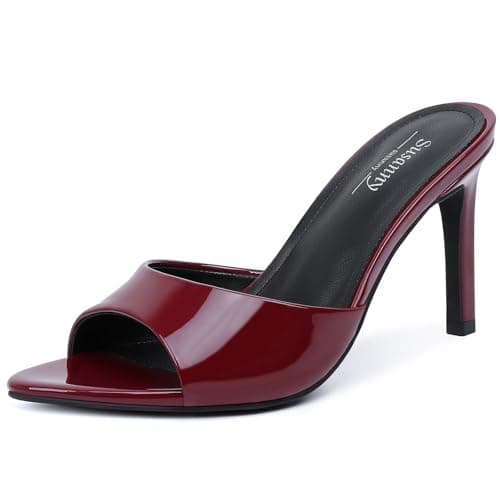 Susanny Women's Sandals Heels Mule High Heels Pointed Open Toe Sandals Sexy Slip on Heeled Summer Casual Wedding Prom Party Comfortable Dressy Shoes, Burgundy, 5 UK