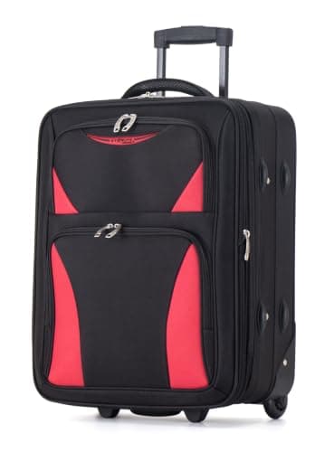 DK Luggage Carry-on 20” Lightweight Expandable Overhead Cabin Wizz air, EasyJet, BA, Jet 2 Hand Luggage Approved Suitcase 2 Wheel Luggage DK16 (Black/Red, 20" Cabin)