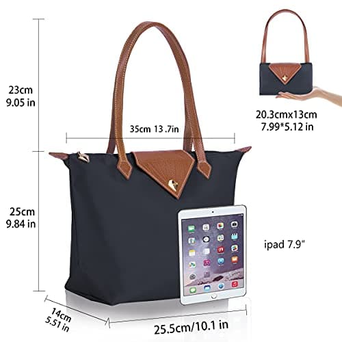 BOJLY Tote Bags for Women Stylish Waterproof Nylon Ladies Shoulder Bag Top Handle Handbag Folding Beach Travel Bag for Work,Shopping, School Deep Grey Small — view 4