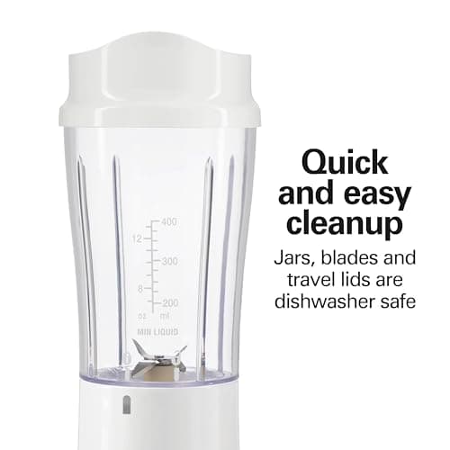 Hamilton Beach Portable Blender for Shakes and Smoothies with 14 Oz BPA Free Travel Cup and Lid, Durable Stainless Steel Blades for Powerful Blending Performance, 2 Jars - White (51102V) — view 4