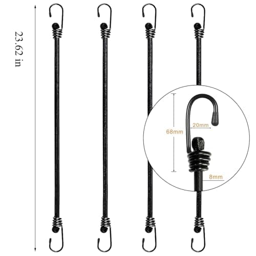 4PCS Bungee Cord With Hooks, 60cm/23.62" Heavy Duty Elastic Bungee Straps, 8mm Industrial Grade Bungee Rope Weatherproof for Outdoor Camping Gardening Hiking Securing Tarp Luggage Tent Bike — view 3