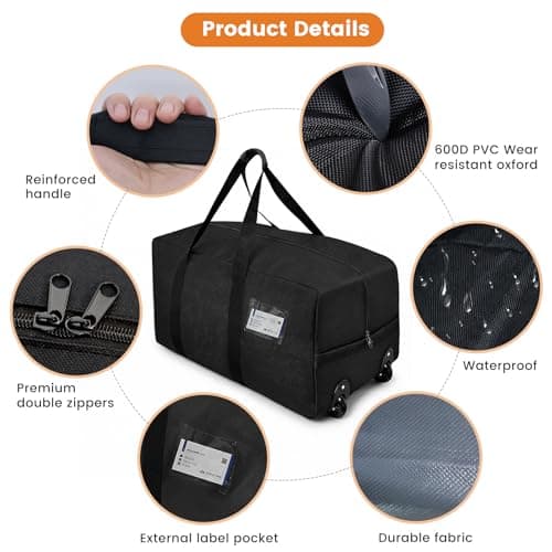 Teamkio 2-Pack Travel Duffle Bag with Wheels, 92L Holdall Luggage Bags — view 3