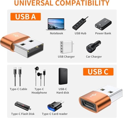 USB C to USB Adaptor, Type C Adapter, Type C Female to USB Male Converter with 5Gbps Data Transfer & Fast Charging, Compatible with All Devices with Laptop, PC, Power Bank (Gold) — view 4