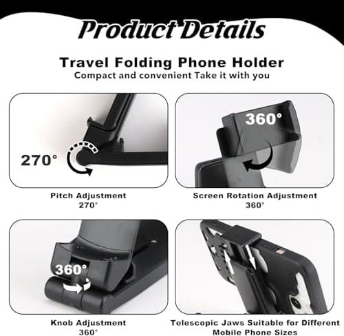 Maideduo Airplane in Flight Phone Holder, 360° Rotatable Universal Desk Stand Compatible with iPhone/Galaxy Android Phones, Portable Adjustable Mount Travel Essential for Plane,Train,Work — view 3