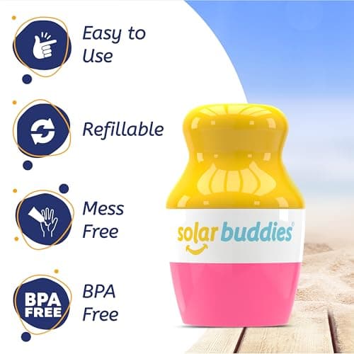 Solar Buddies Refillable Roll On Sponge Applicator For Kids, Adults, Families, Travel Size Holds 100ml Travel Friendly for Sunscreen, Suncream and Lotions (Pink, Pink) — view 3