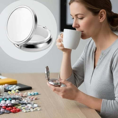 Small Pill Box, Single Pill Box, Portable Medicine Pill Case, Small Metal Pill Case, for Tablets Vitamins Cod Liver Oil Supplements Medication Purse Pocket Portable (Silver) — view 3