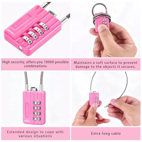 SEPOX® Combination Extra Long Cable Padlock 12-PK, Resettable 4-Digit Pink — view 6