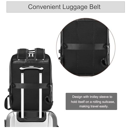LUUFAN Genuine Leather Backpack Men Casual Daypack Vintage 15.6 Inch Laptop Rucksack Business Slim Travel Outdoor Shoulder Bag with Trolley Sleeve (Black) — view 3