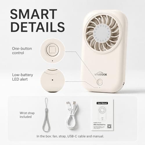 WHATOOK Mini Handheld Turbo Fan: 0.59in Ultra-Slim & 0.12lbs Light Pocket Fan, 11000 RPM Power, USB-C Rechargeable Portable Small Personal Hand Fan for Travel Essentials, Outdoor, Gift, White — view 5