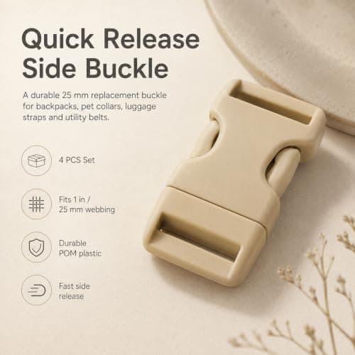 4Pcs Khaki 25mm Quick Release Buckles POM Clips for 1" Webbing Bag Straps — view 3