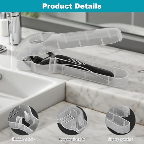 2 Pcs Transparent Razor Storage Box, Plastic Safety Razors Travel Case Portable Razor Holder Container Travel Case for Men's Electric Shaver Accessories(Black&White) — view 3