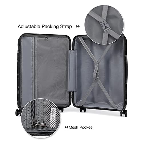 Kono Suitcase Sets of 2 Piece Lightweight Carry On Hand Cabin Luggage Polypropylene Hard Shell Suitcase with TSA Lock Spinner Wheels Travel with Beauty Case (Set of 2, Black) — view 6