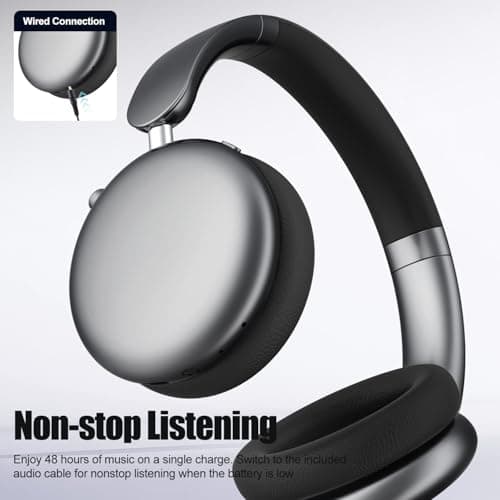 Wentronic Y06 Noise Cancelling Headphones,58H Playtime and 5 EQ Music Modes Wireless Over Ear Bluetooth Headphones with Microphone,Lossless Audio,Multipoint Connection,Foldable,Lightweight,Space Grey — view 3