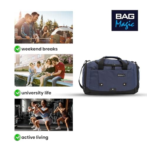 Small Sports Holdall 22L – 45x25x20cm Cabin Size Gym Bag, Travel Duffle Bag with Shoulder Strap – Lightweight Hand Luggage Underseat Bag - Black — view 4