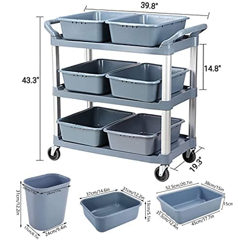 Heavy Duty 3 Tier Rolling Utility Cart with Wheels for Kitchen Restaurant Bar Storage, Commercial Grade Service Organizer — view 2