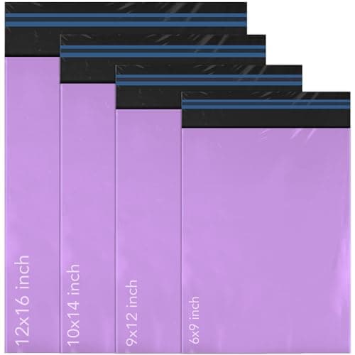 100 Mixed Mailing Poly Postal Self Seal Bags 4 Sizes 25 from Each iSOUL Small to Large Mailing Bags Postage Packaging Assorted Mailers Posting Shipping Post Parcel Package Bags Purple