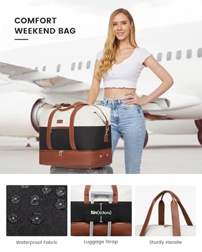 LOVEVOOK Travel Bags for Women, Waterproof Overnight Weekend Hospital Holdall Duffle Bag with Shoes Compartment & Trolley Sleeve, Cabin Carry On Flight Bag — view 5