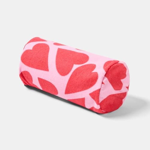 OHS Hearts Inflatable Bolster Pillow, Lightweight Compact Sun Lounger Cushion with Microfibre Cover Outdoor Cushions Back Support Inflatable Cushion for Travel Poolside Beach Accessories, Pink/Red — view 5