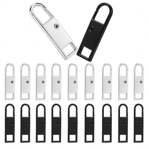 20PCS Spare Zipper Pulls, Zipper Pull Replacement, Metal Zip Handle Durable Puller for Jackets Bags Luggage Backpack Shoes Suitcase Zip Replacement and Zips for Sewing Black Silver