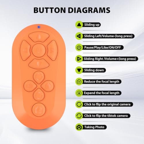 Wireless Camera Remote Control with Tripod Mount Adapter, TikTok Scrolling Remote for iPhone & Android, Bluetooth Clicker Phone Remote with Front/Rear Camera Switch for Photo and Video (Orange) — view 6