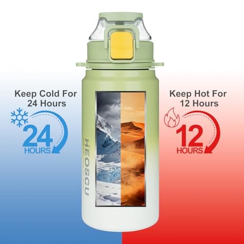 HUAXITRA Insulated Water Bottle Stainless Steel Sports Water Bottles with Straw, Double Wall Leakproof Thermal Flask with Handle for Cold and Hot Drink, Travel, Sports, Gym (Green, 800 ml) — view 3