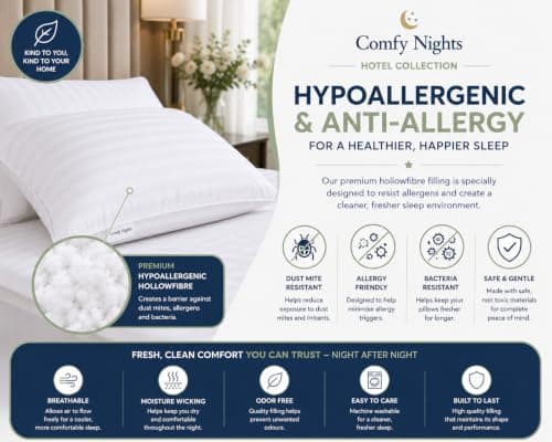 Comfy Nights Pillow 8 Pack Hotel Quality Stripe Bed Pillows Hypoallergenic & Anti Dust Mite Resistant Firm Support Side Sleeper Bounce Back Pillow (Pack of 8) — view 3