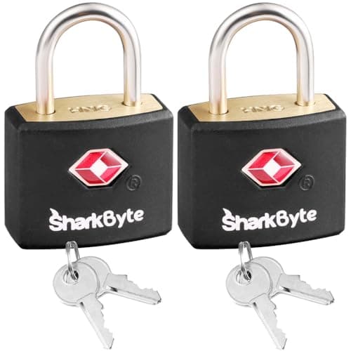 SharkByte TSA Approved Luggage Locks with Keys [2 Pack] Key Travel Locks, Suitcase Padlock, Small Keyed Luggage Locks, Gym Lockers, Laptop Bags, Suitcases, Backpacks, Travel Bags Zippers, Mini Locks