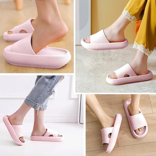 BHFRGAS Sliders Cloud Slippers Women Men，Non-Slip Mens Womens Slippers Cloud Sliders，Soft Flip Flops with Thick Sole for Shower Bathroom Pool Beach，Pink, 5-5.5 UK — view 2