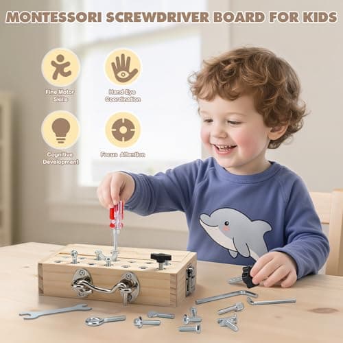 Vanplay Montessori Toys for 3 4 5 Year Olds, Montessori Screwdriver Board Set with Lock and Key - Kids Tool Set for Toddlers Travel, Fine Motor Skills Wooden Toys — view 2
