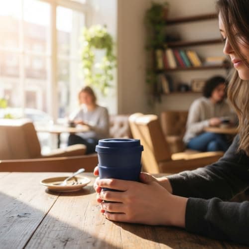 Ecoffee Cup 14oz 400ml Reusable Eco-Friendly 100% Plant Based Coffee Cup with Silicone Lid & Sleeve - Melamine Free & Biodegradable Dishwasher/Microwave Safe Travel Mug, Dark Energy — view 6