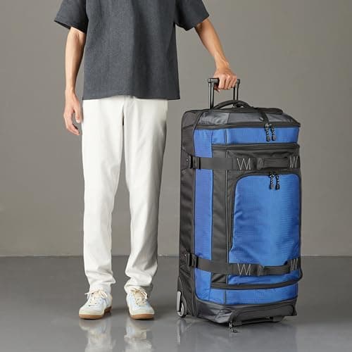 Amazon Basics Rolling Travel Duffel Bag, 137L, Lightweight and Durable Trolley in Ripstop Fabric, Large Capacity with Telescopic Handle, Ideal for Travel, Work, and Leisure, Blue — view 5