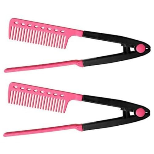 Heat-resistant V Hair Styling Comb, 2 Pieces V Shaped Hair Straightening Comb For Flat Iron, Hairdressing Grooming Combs, Professional Brush Supplies For Home Travel Dating Holiday Road Trip