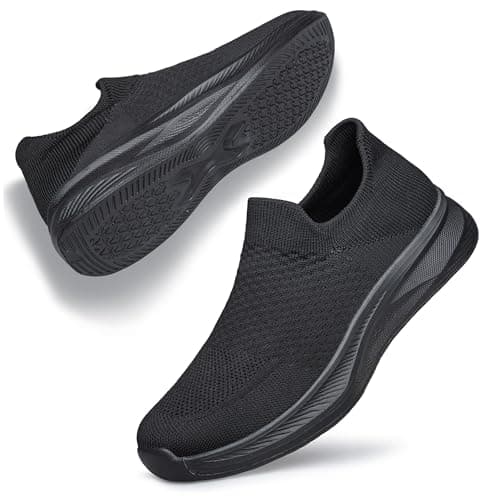 Raoendis Womens Trainers Slip on Walking Shoes Ladies Sneakers Sport Shoes, Comfortable Lightweight Walking Mesh Running Shoes for Indoor Outdoor Activities Black Size 5